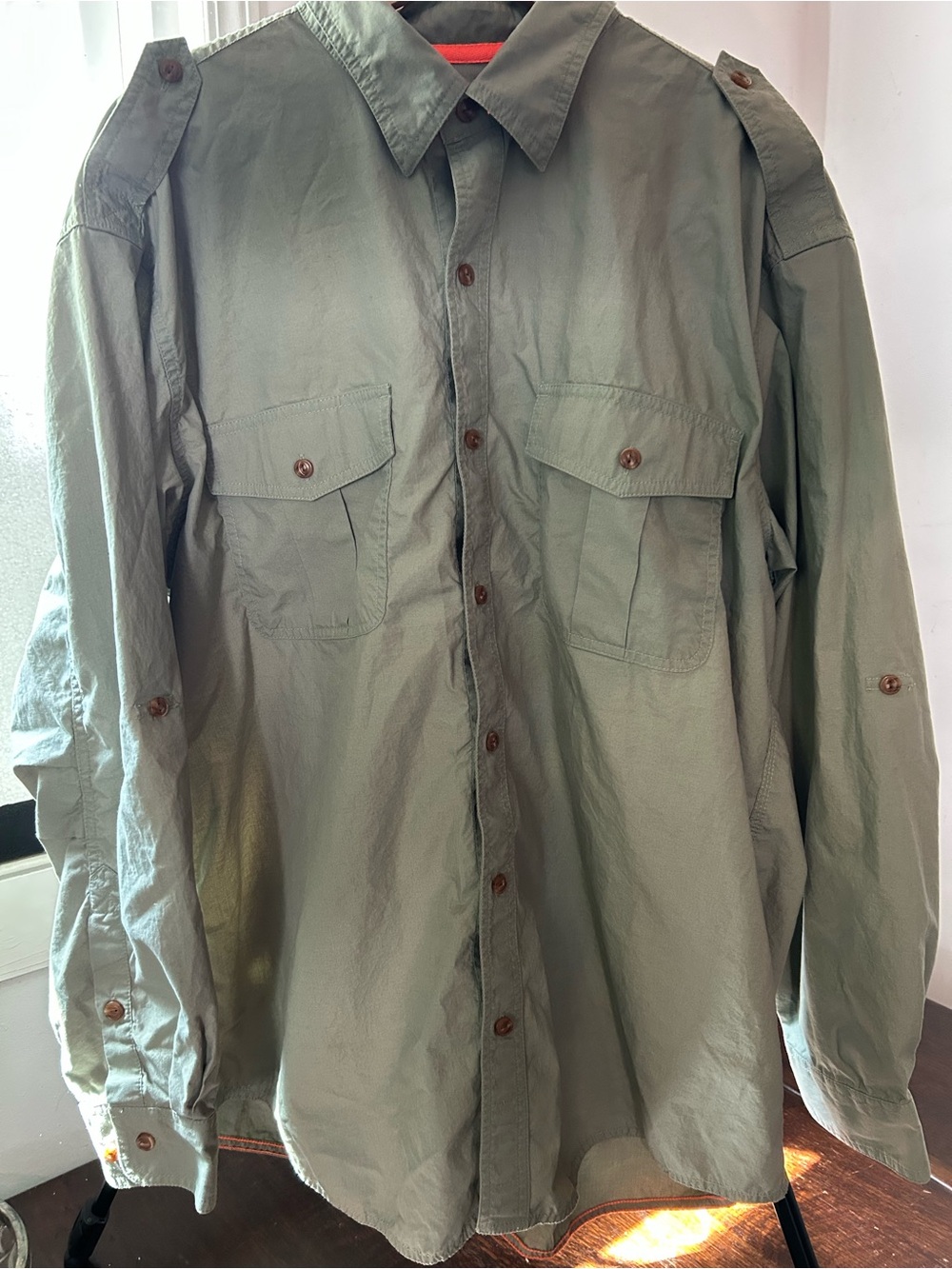 Orvis men’s Olive Green Military Field Button-Up bush shirt cotton XL